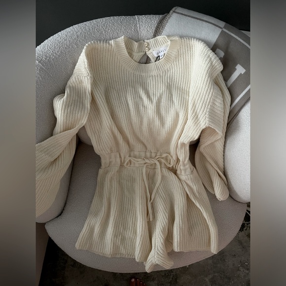 Sweater Knit Romper Drawstring Cream Boutique - Picture 6 of 9